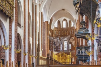 Roskilde Cathedral is the most important church in Denmark. Interior, nave