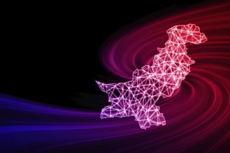 Map of Pakistan, Polygonal mesh line map, modern map