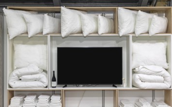 Many Pillows and Blankets in Tv Shelf, Serbia