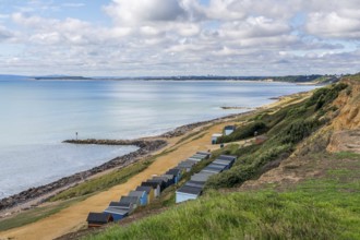 Beach Huts on the Channel Coast in Barton-on-sea, Hampshire, England, UK