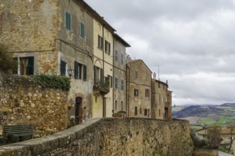 The Southern Walls of Pienza with houses, Italy