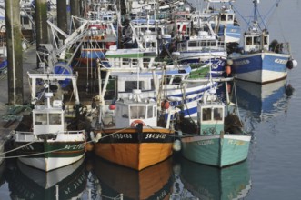 Saint quay Portrieux, Colorful fishing boats docked in a calm harbor with reflections on the water
