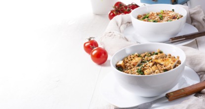 Kaszotto Polish dish made from buckwheat with grilled chicken