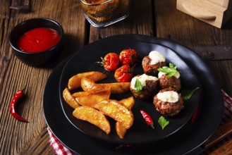 Meatballs with potato quarters from the oven