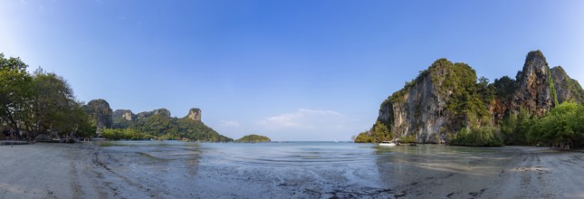 A panorama picture of Railay Beach East, Ao Nang, when the tide is low