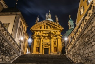 Mausoleum of Emperor Ferdinand II, full moon, night shot, Graz, Styria, Austria