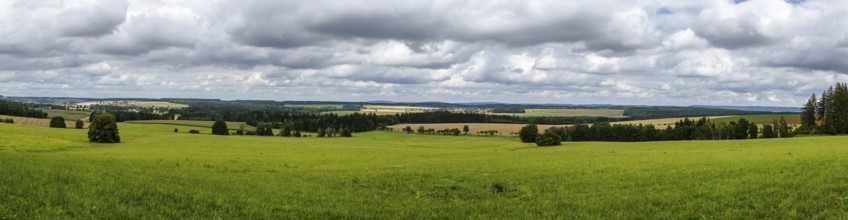 Panoramic view of meadows and woods, region Vysocina, Czech republic