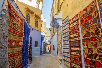 Rugs on Street of Chefchaouen, Morocco