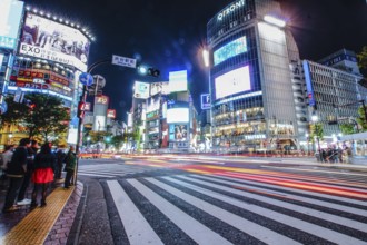 Shibuya scramble intersection of night view. Shooting Location: Tokyo metropolitan area