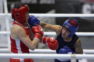 Sofia, Bulgaria. 27th February, 2021. Mira Potkonen (red) of Finland and Beatriz Ferreira of Brazil