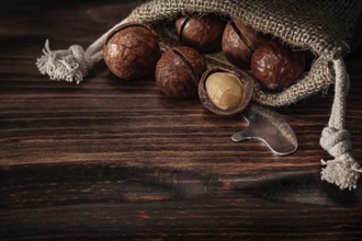 Macadamia Nuts In Burlap Bag