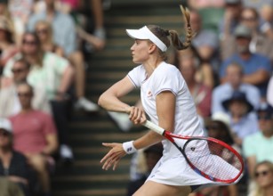 Kazakh tennis player Elena Rybakina in action at the 2024 Wimbledon Championships, London, England,