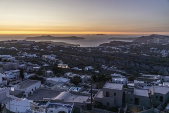 Evening mood after sunset, view from Pyrgos to the archipelago of Santorini, island of Santorini,