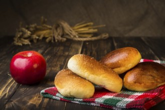 Baked ukrainian pies on a wooden table