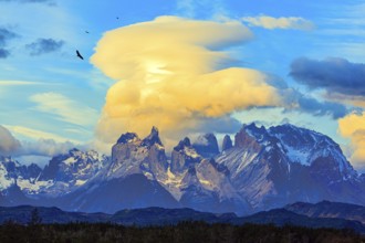 Chile. Torres del Paine National Park. The massive granite towers of Cuernos del Paine. Incredible