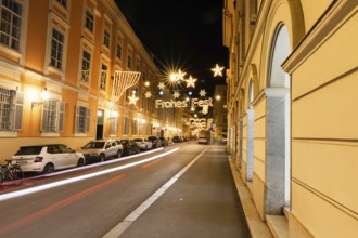 Christmas illuminated street, theatre, night shot, Graz, Styria, Austria
