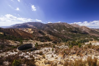The view of Iron Blow Lookout on a hot summer's afternoon in Queenstown, Tasmania, Australia