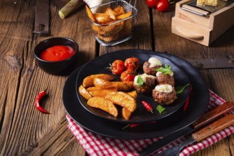 Meatballs with potato quarters from the oven