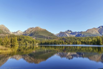 Landscape with lake Strbske Pleso in High Tatras mountans, Slovakia