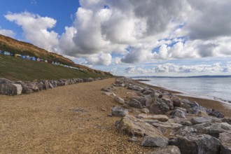 Beach Huts on the Channel Coast in Barton-on-sea, Hampshire, England, UK