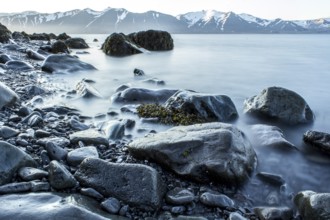 Time exposure of stones in the Westfjords coast, Iceland