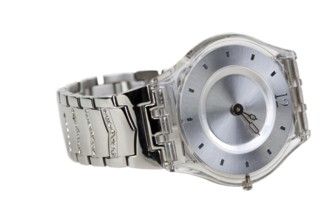Watch with a steel bracelet on a white background