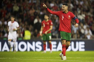 Football match, captain Cristiano RONALDO CR7 Portugal points angrily with his left arm and index