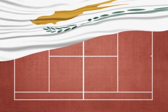 Cyprus Flag on Clay Tennis Court, Sports Symbol