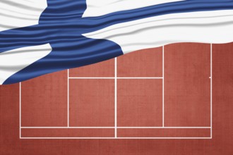 Finland Flag on Clay Tennis Court, Sports Symbol