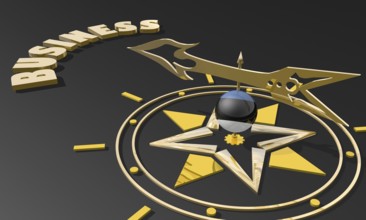 Red arrow of a compass pointing to the word business. 3D Rendering. Estonia business metaphor