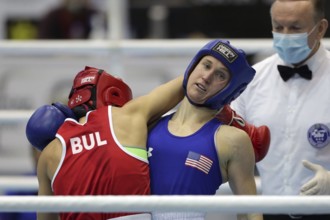 Sofia, Bulgaria - 26 February, 2021: Stoyka Krasteva (RED) of Bulgaria and Virginia Fuchs of USA