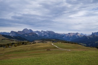 View of the Seiser Alm, the largest high alpine pasture in Europe in Italy