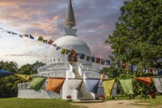 The snow-white peace stupa of Zalaszántó, a Buddhist building and religious centre on Lake Balaton