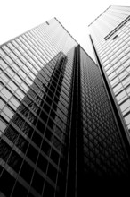 The view from below of the modern Kastor tower block on Friedrich-Ebert-Anlage in the Gallus