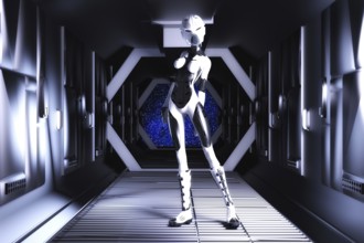 Artistic 3D illustration of a science fiction scene