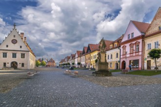 Central square surrounded by well-preserved Gothic and Renaissance houses in Bardejov, Slovakia