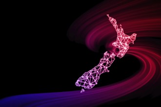 Map of New Zealand, Polygonal mesh line map, modern map