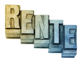 The word Rente, German for pension, Hot metal printing setting, old letters made of lead for