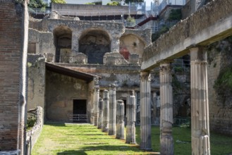 HERCULANEUM, ITALY, MAY 05, 2022, Yard of the Palestra in ancient Herculaneum, Italy