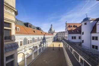 View from the small ballroom of the Residenschloss over the Stallhof to the Church of Our Lady,