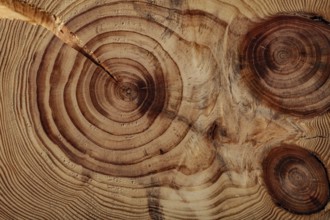 Damaged Wood Board Cross Cutted Tree Trunk Close Up