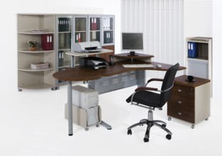 Office furniture on white background, Novosibirsk, Russia