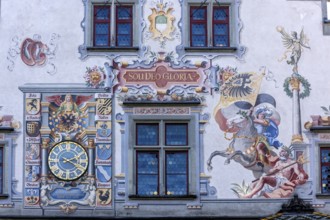 Detail of the Old Town Hall with decorative wall paintings in Gothic style, built in 1422 on