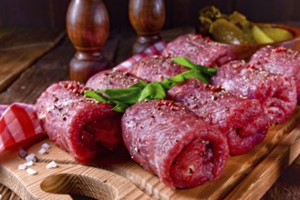 Fresh raw beef roulades