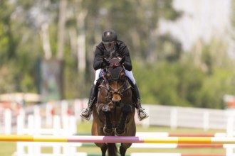 Kyle King of the United States and riding Odysseus, compete in the 1.60m Grand Prix during The