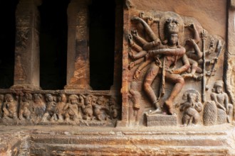 Cave 1 6th century lord Shiva temples of Badami Chalukyan king Mangalesa 593-610 A.D, Karnataka,