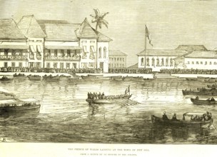 The Prince of Wales landing at the town of new Goa, India