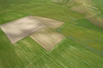 Aerial view of the geographical composition of cultivated fields