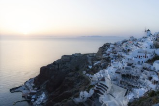 Sunset, view of Oia, Santorini, Cyclades, Greece