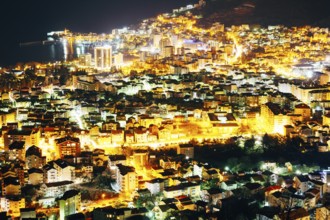 Night Budva, Montenegro. The new town, the view from the highest mountain